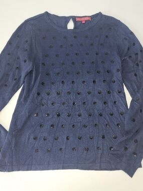 Saks Fifth Avenue Navy Dot Sequin Sweater